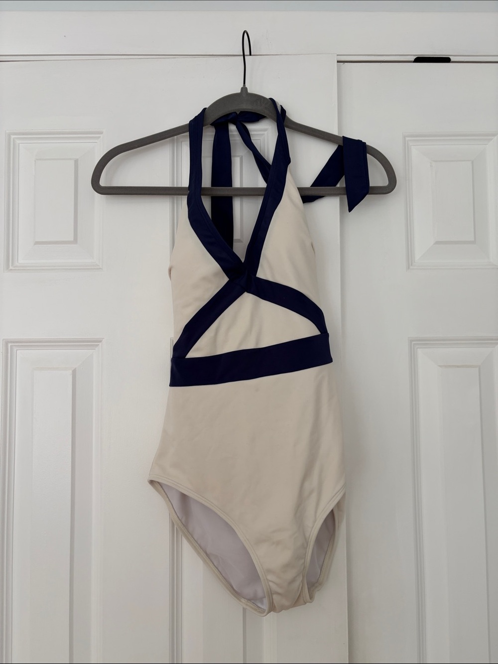 Boden Kefalonia Halter Swimsuit cream and navy size 6